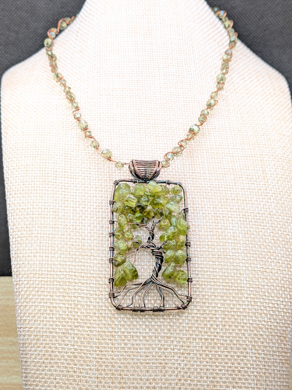 Handcrafted Tree of Life Peridot Gemstone Wrapped Wire Necklace